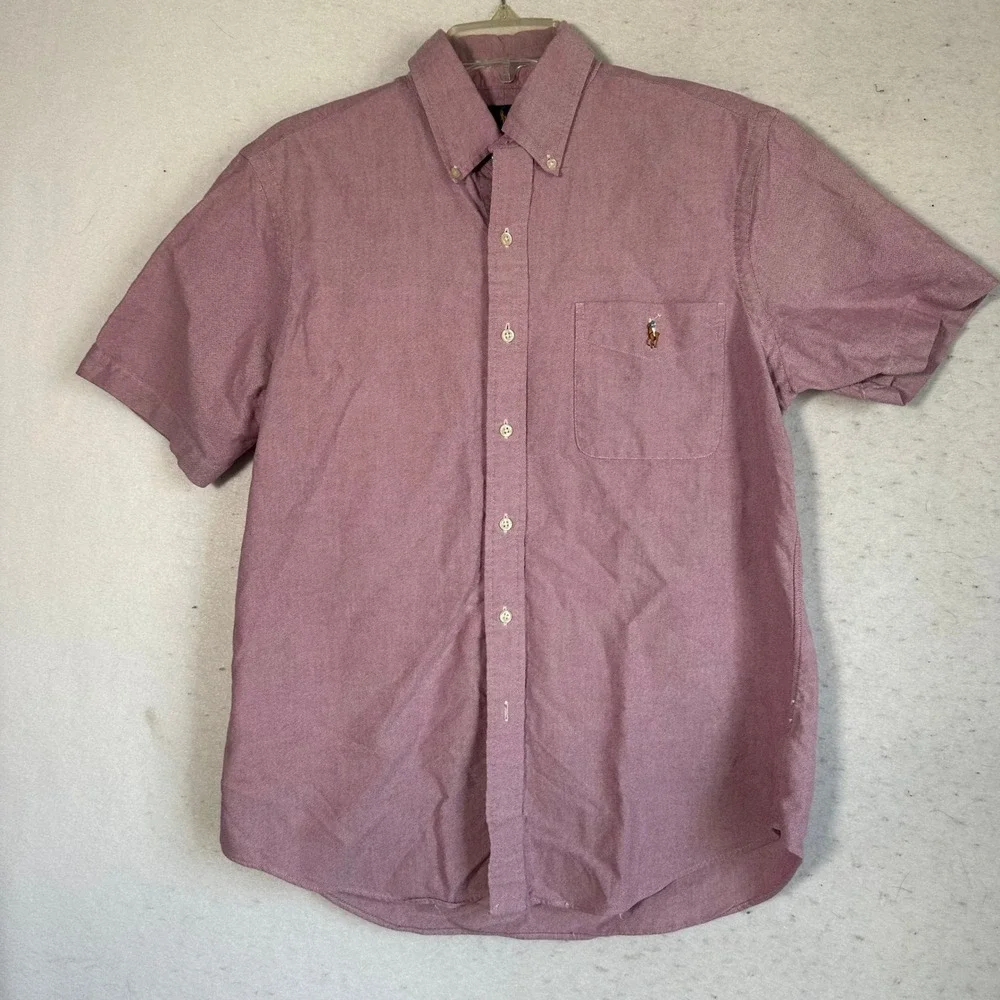 Polo Ralph Lauren Mens Medium Classic Fit Short Sleeve Oxford Shirt Burgundy